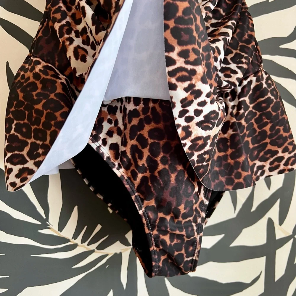 Nine West One Piece Swimsuit Leopard Cheetah Cutout Jungle Tiki - Picture 5 of 7